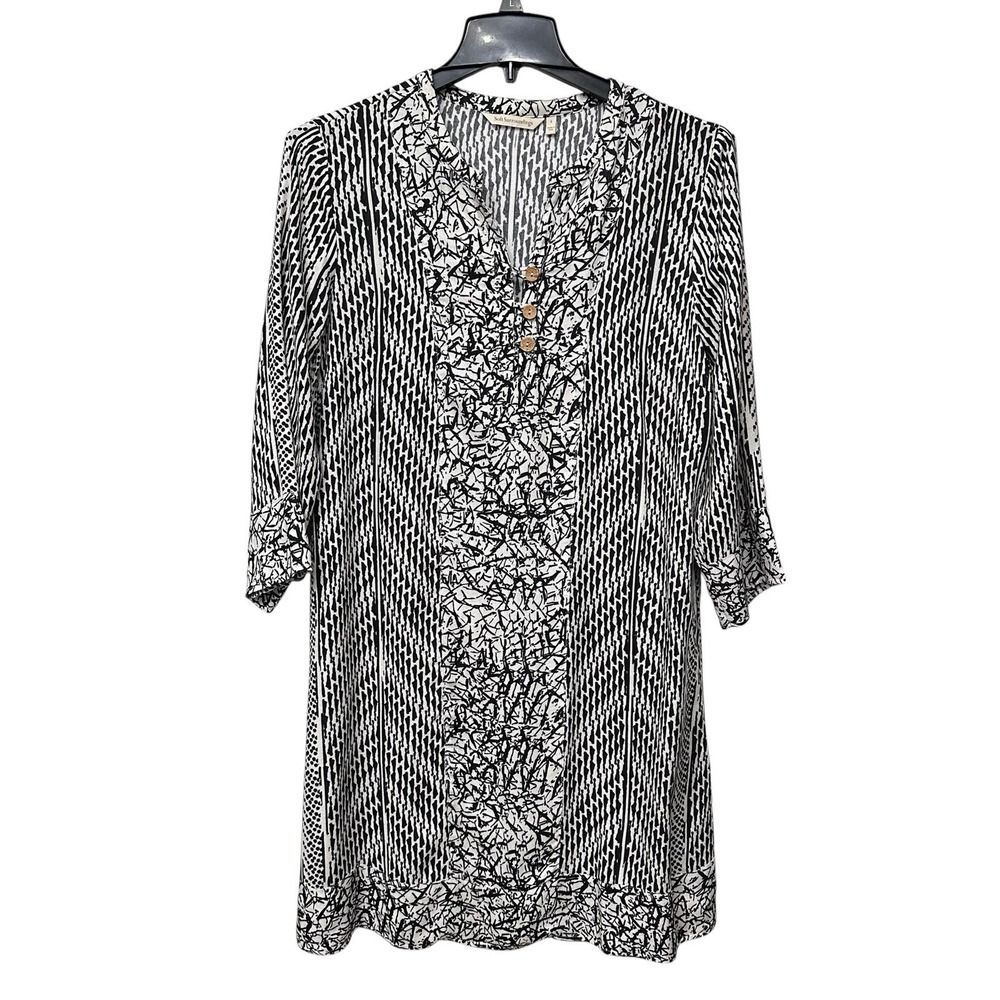 Soft Surroundings Raven Dress Womens Large Black‎ White Abstract Rayon Boho